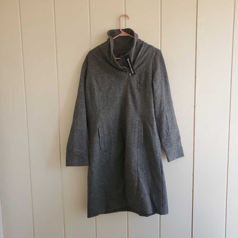 Betabrand All Day Gray Mock Neck Hooded Swing Coat Jacket Size Large  NWT